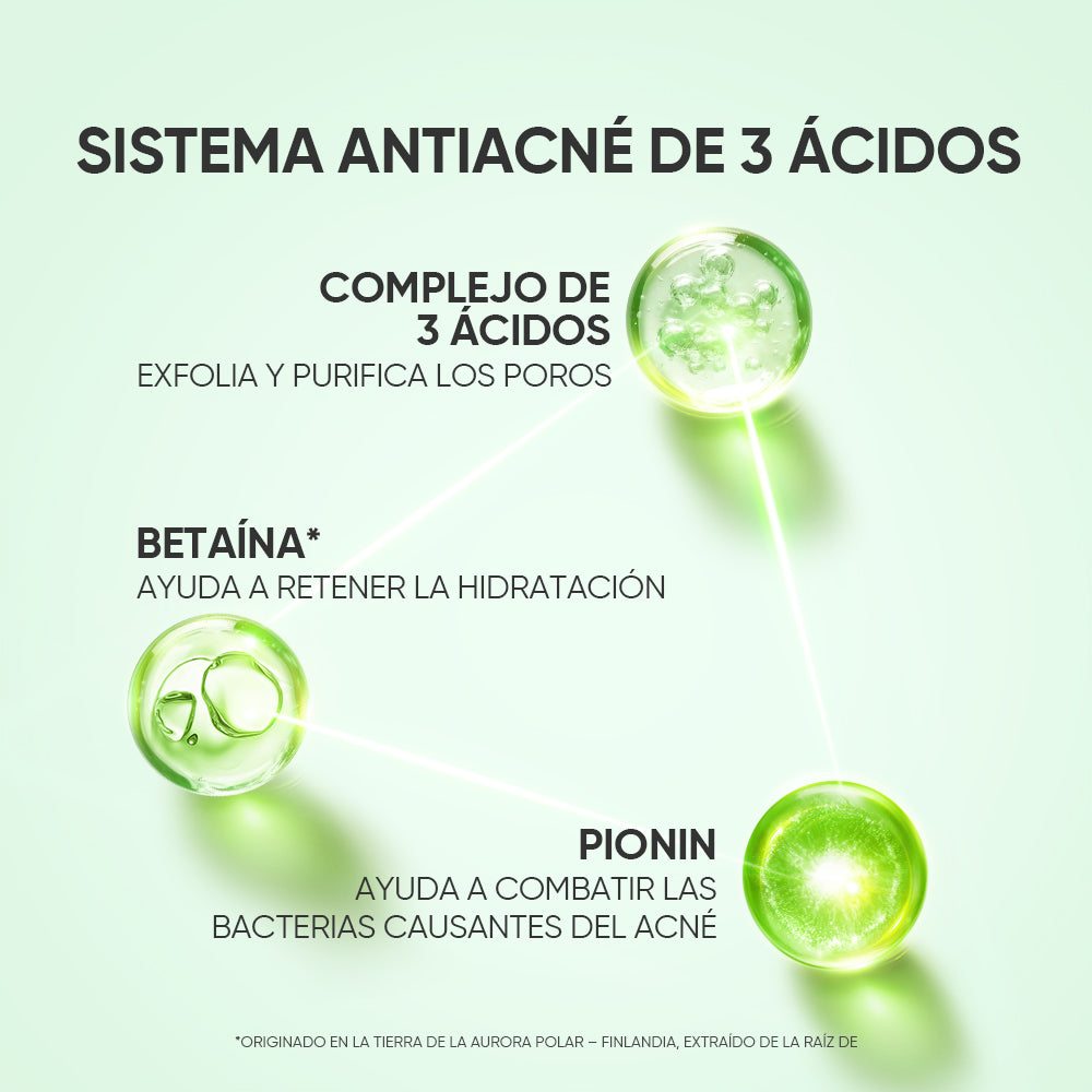 Limpiador en gel para acné con 3X de ácidos